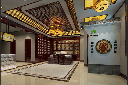 阿拉尔古朴典雅的中式茶叶店大堂设计效果图