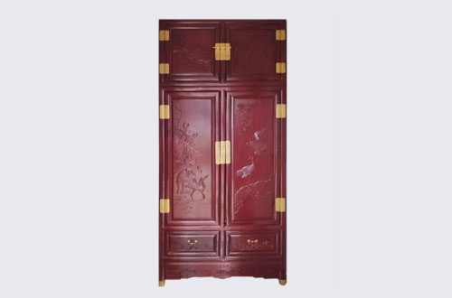 阿拉尔高端中式家居装修深红色纯实木衣柜